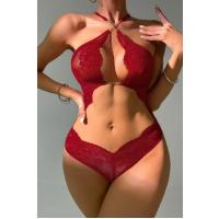 Ngiysem Bordo Boyundan Askılı Zincirli Dantel Babydoll 16052