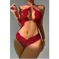 Ngiysem Bordo Boyundan Askılı Zincirli Dantel Babydoll 16052