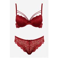Bella Notte Bordo Dantelli Çift İp Detaylı Şık Sütyen Takım 19001