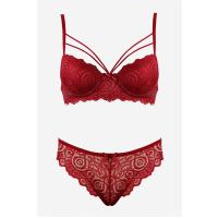 Bella Notte Bordo Dantelli Çift İp Detaylı Şık Sütyen Takım 19007