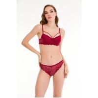 Bella Notte Bordo Dantelli Tek İp Detaylı Şık Sütyen Takım 19011