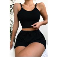 Bella Notte Viskon Siyah Askılı Crop Şortlu Takım 7011