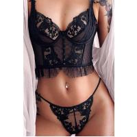 Bella Notte Siyah Dantel Detaylı Seksi Bustiyer Takım 16030