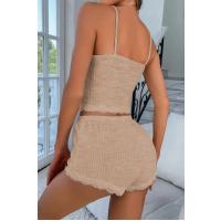 Bella Notte Viskon Koyu Krem Dantelli Hoş Şortlu Takım 7509