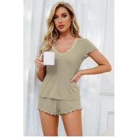 Bella Notte Viskon Mint Yeşili Dantel Detaylı Kısa Kollu Şortlu Takım 7502