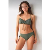 Bella Notte Büzgülü Straplez Omuz Askılı  Yeşil Bikini Üstü L08U