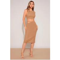 Bella Notte Cappuccino Belden İp Detaylı Etek Crop Takım BN6575C