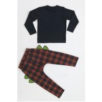Casabony Ekose Muzip Dino Pantolon + T-shirt Takım BN-072