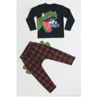 Casabony Ekose Muzip Dino Pantolon + T-shirt Takım BN-072