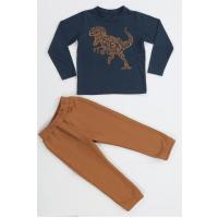 Casabony Kahve Yazılı Dino Jogger Pantolon + Tshirt Takım BN-043