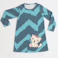 Casabony Kedi Yumoş Asimetrik Baskılı Kız Elbise  BN-057