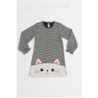 Casabony Parlak Kedi Nakışlı Kazayağı Kız Elbise  BN-036
