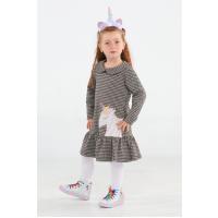 Casabony Unicorn Ekose Fırfırlı Kız Çocuk Elbise  BN-019