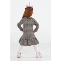 Casabony Unicorn Ekose Fırfırlı Kız Çocuk Elbise  BN-019