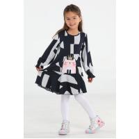 Casabony Çizgili Kedi Siyah Desenli Yumoş Kız Elbise BN-034