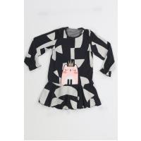 Casabony Çizgili Kedi Siyah Desenli Yumoş Kız Elbise BN-034