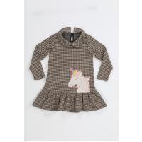 Casabony Unicorn Ekose Fırfırlı Kız Çocuk Elbise  BN-019